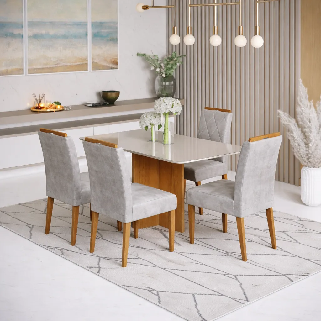 Juego de comedor Robusta Marfil con 4 sillas diamante Verona